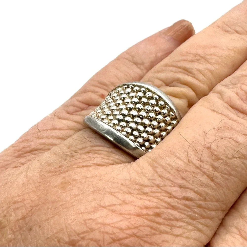 Lagos Signature Caviar Sterling Silver Beaded Concave Ring Size 7